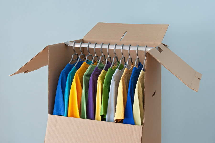 Colorful Clothing In A Wardrobe Box For Easy Moving
